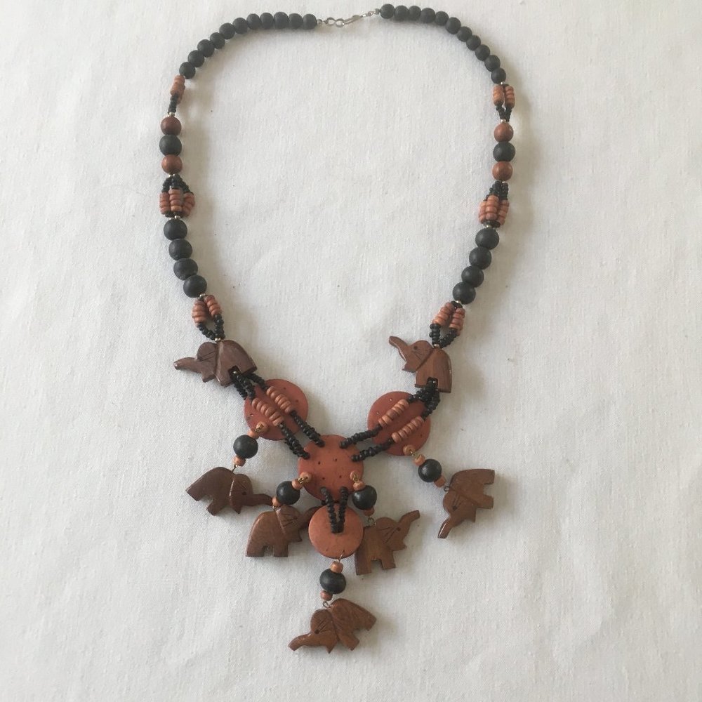 Wooden Necklace. Elephants And Beads. philippines